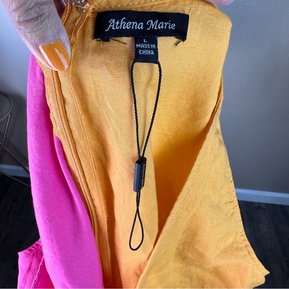 Athena Marie Women Sleeveless Smocked 55% Linen Midi  Dress Sundress Summer Sz L - Picture 8 of 9